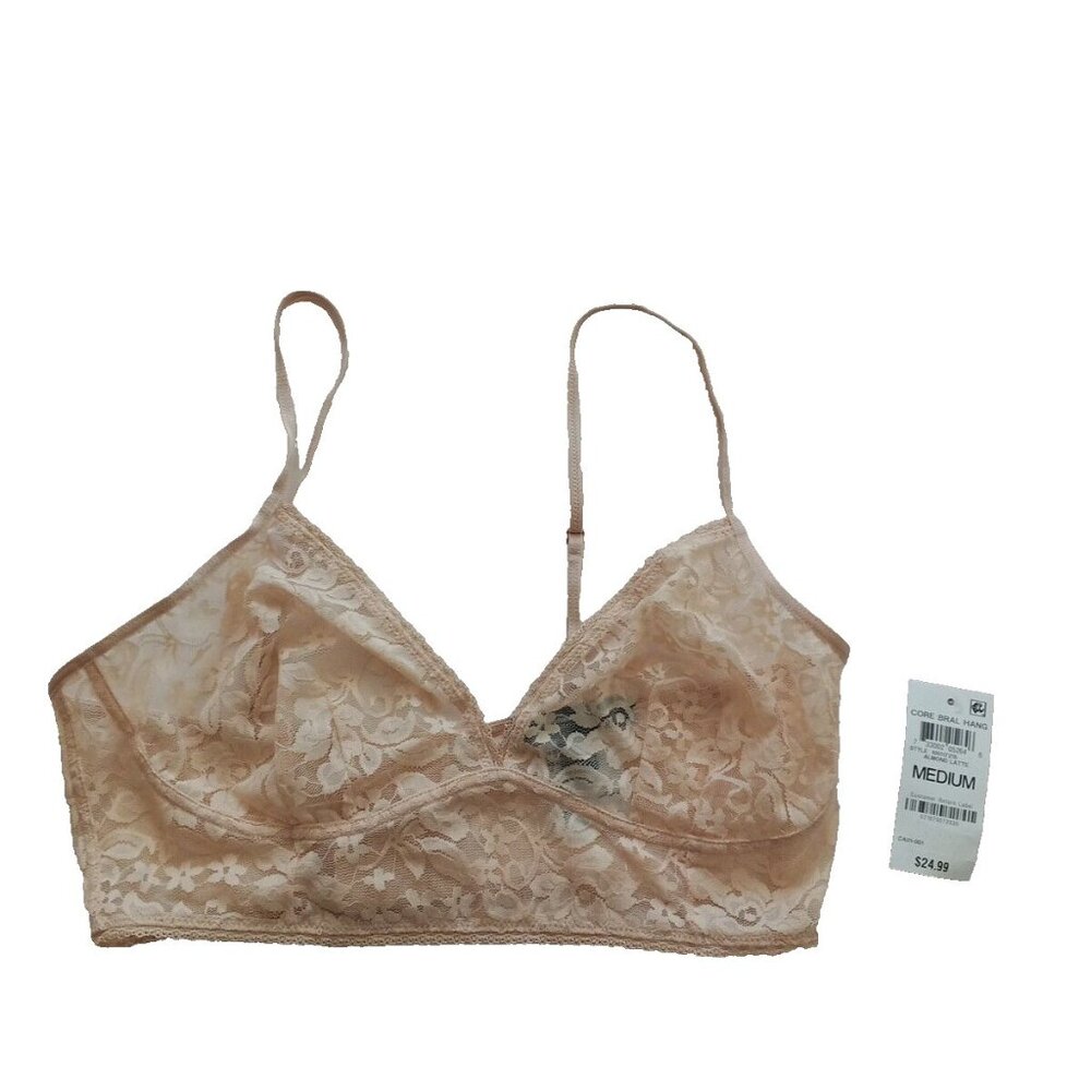 NWT INC Sheer Floral Lace Bralette Size MEDIUM Beige Adjustable Strap
